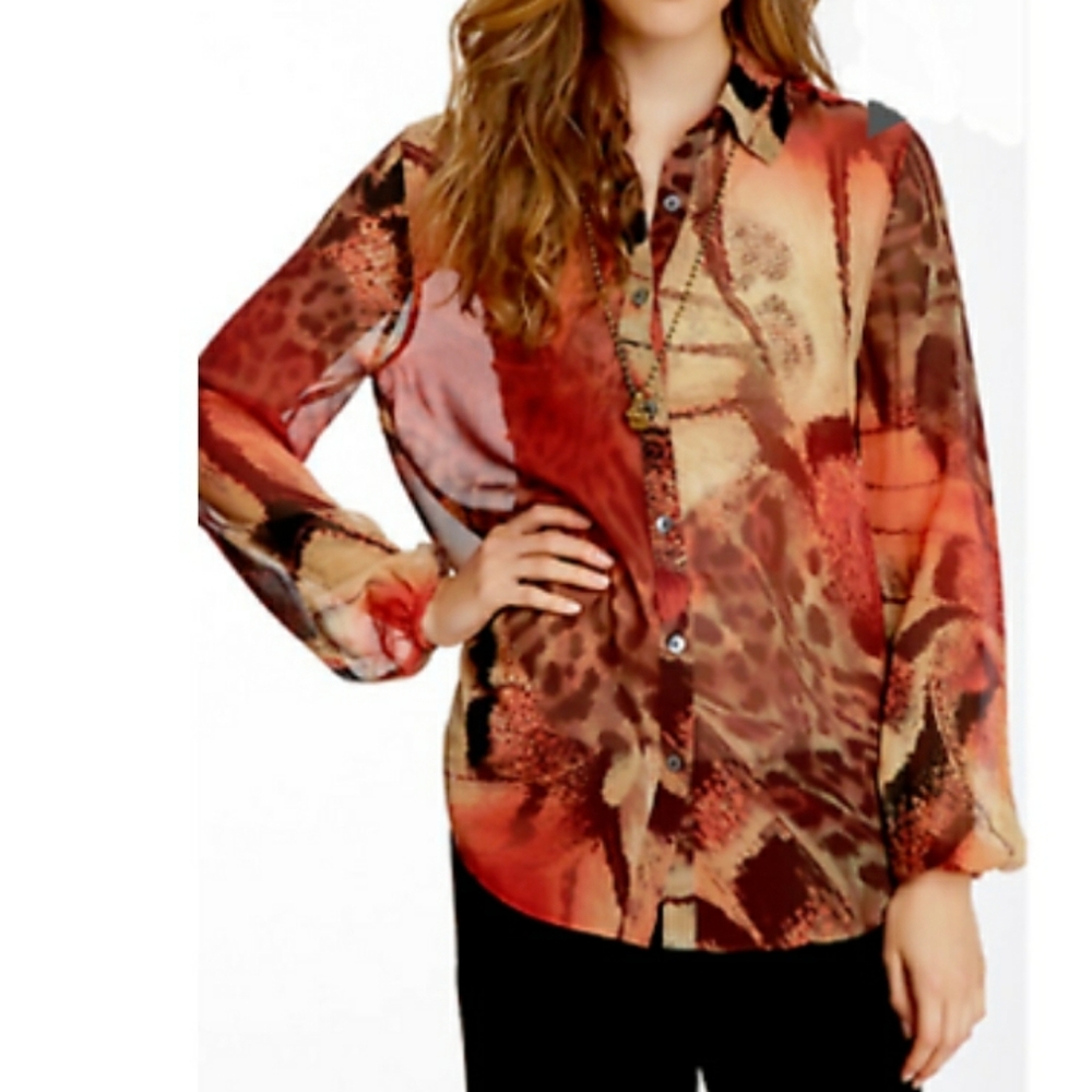 Da-Nang Surplus Silk Button Down Long Sleeve Blouse